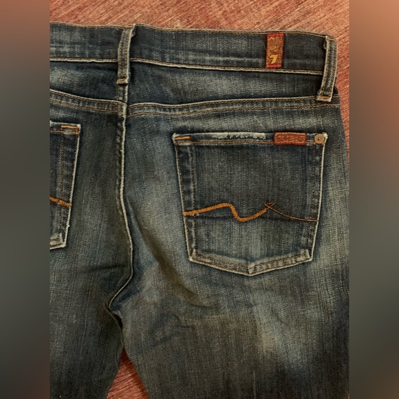 7 For All Mankind Distressed Dark Denim Jeans - Picture 4 of 5